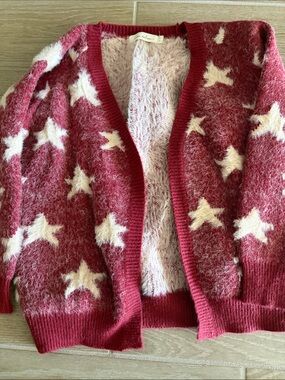 Madison Red Star Fuzzy Open Cardigan